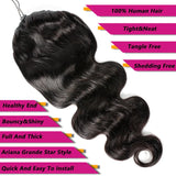 Natural black body wave drawstring human hair ponytail extension, wrap-around clip-in style, 16–26 inches