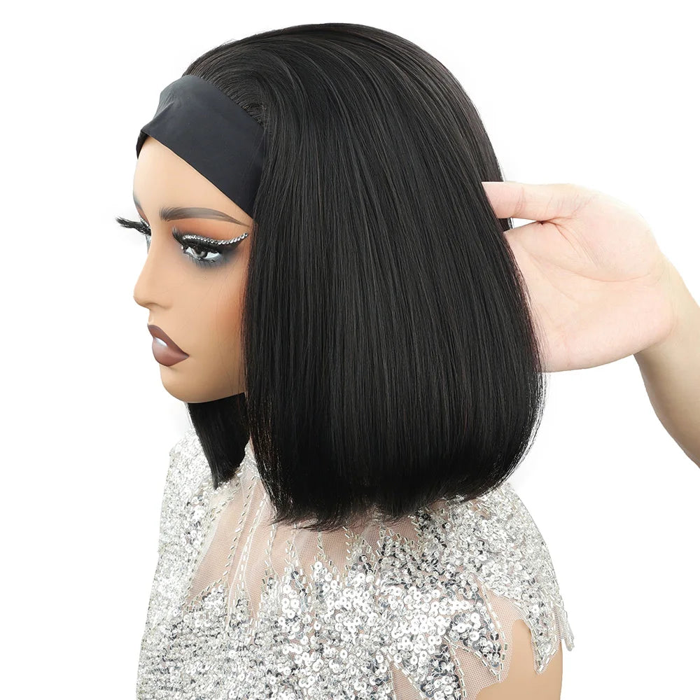 HSF Marketplace 220% human hair bob half headband wig, short straight style for women, no-glue design
