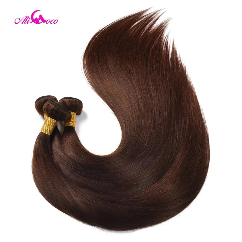 Chocolate Brown Bone Straight Bundles With Closure #4 Brazilian Hair Weave Bundles With Closure Remy Straight Human Hair Bundles
