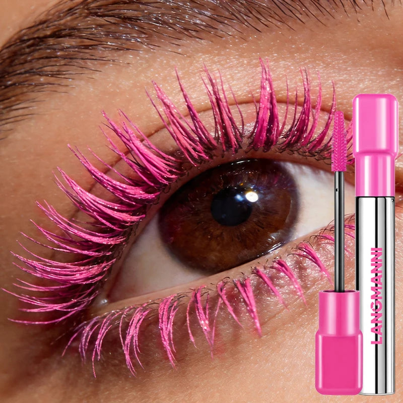 8-color waterproof curling mascara set for thick, long-lasting natural eyelashes in blue, white, pink, and black shades