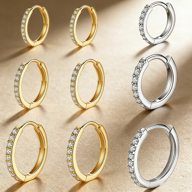 6-piece set of 925 sterling silver 18k gold plated zirconia huggie hoop earrings for women