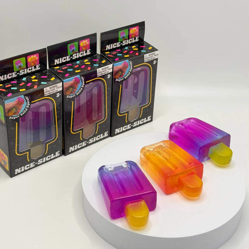Gradient Liquid Filled Popsicle Squishy Toy Stress Relief Hand Squeeze Gadget Desktop Ornament For Birthday And Holiday Gift Use