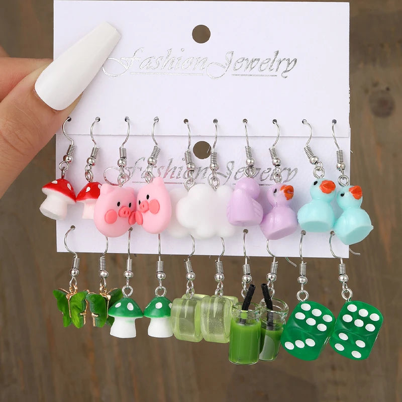 Cute cartoon duck dangle earrings set by HSF Marketplace for trendy girls