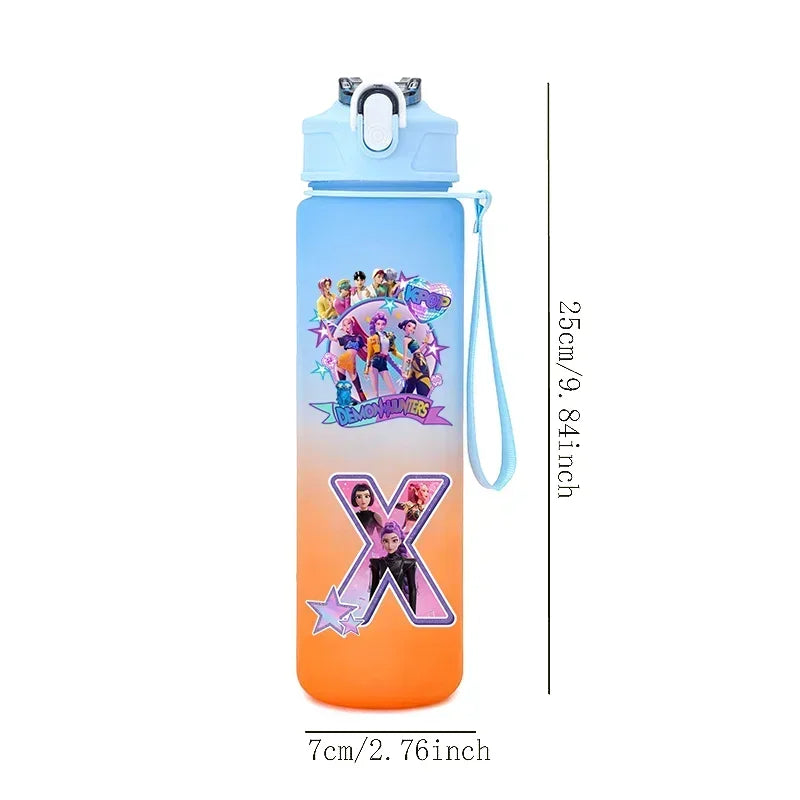 Kpop Demon Hunters gradient color water cup with straw, 750ml, by HSF Marketplace