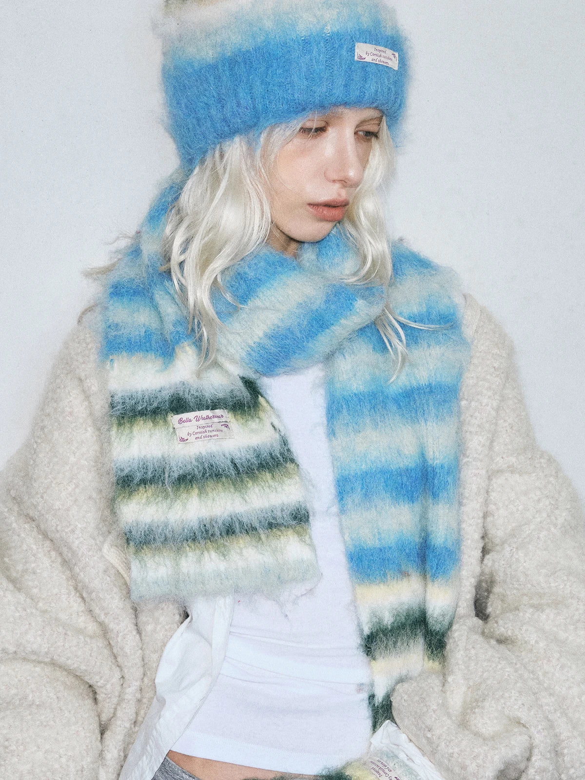 Warm striped scarf and gloves set for cold weather comfort by HSF Marketplace