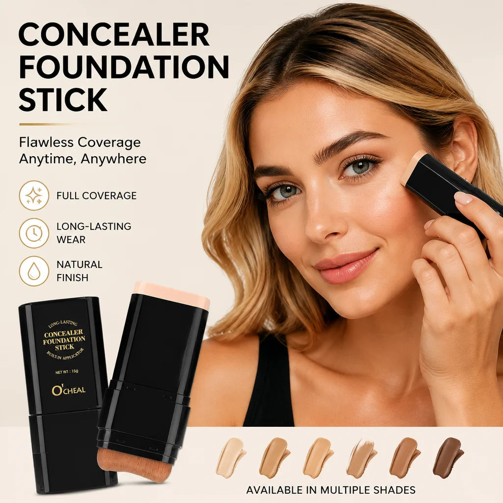 HSF Foundation Concealer Stick with Built-in Applicator Brush, Matte Full Coverage Makeup, 15g