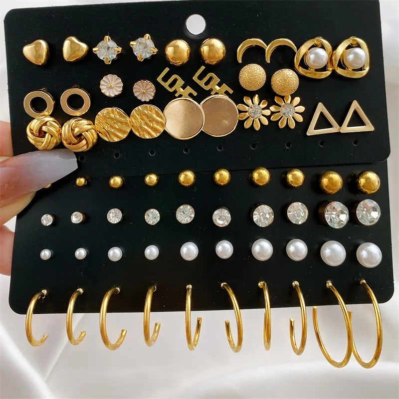 Trendy vintage gold stud earrings set for women by HSF Marketplace