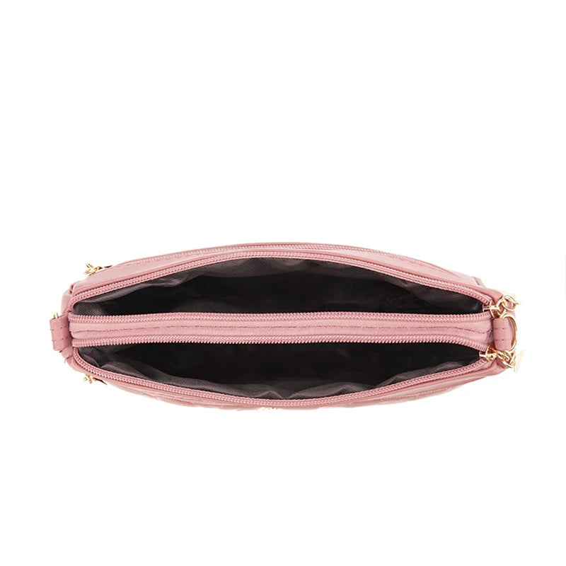 HDF Marketplace women's PU leather crossbody handbag with zipper, embroidery detail, shoulder strap, large capacity purse and small clutch