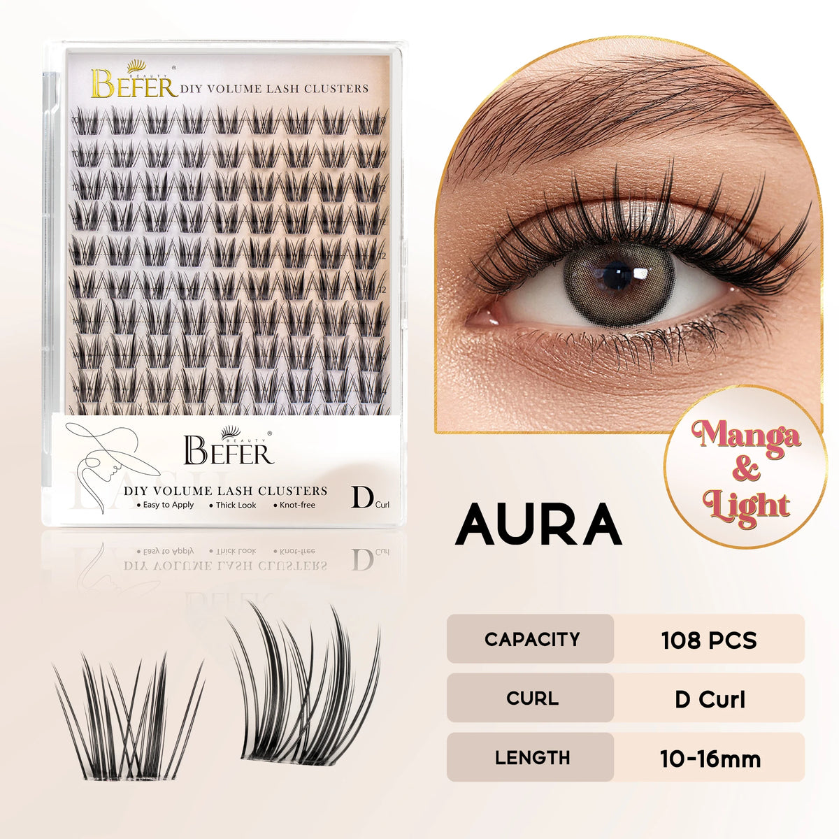 BEFER Cluster Lashes D Curl DIY Eyeslash Extension Manga Lash Cluster Fluffy Volume Individual Natural False Eyelashes Clusters