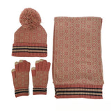 Warm knit hat, gloves, and scarf set for winter outdoor wear by HSF Marketplace