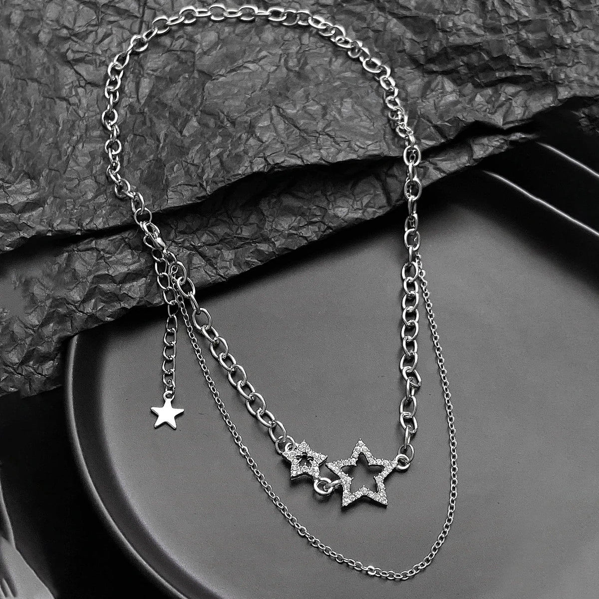 Y2K star zircon pendant necklace by HSF Marketplace for women, featuring a sparkling star-shaped pendant