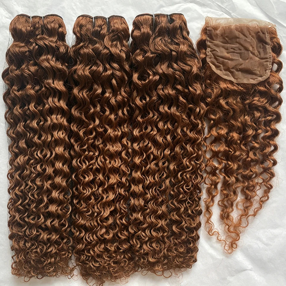 Chocolate brown human hair bundles with HD lace closure, wet and wavy deep curly wave extensions for black women by HSF Marketplace