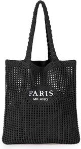 HSF Marketplace crochet tote bag for women, stylish summer beach handbag with open-weave texture
