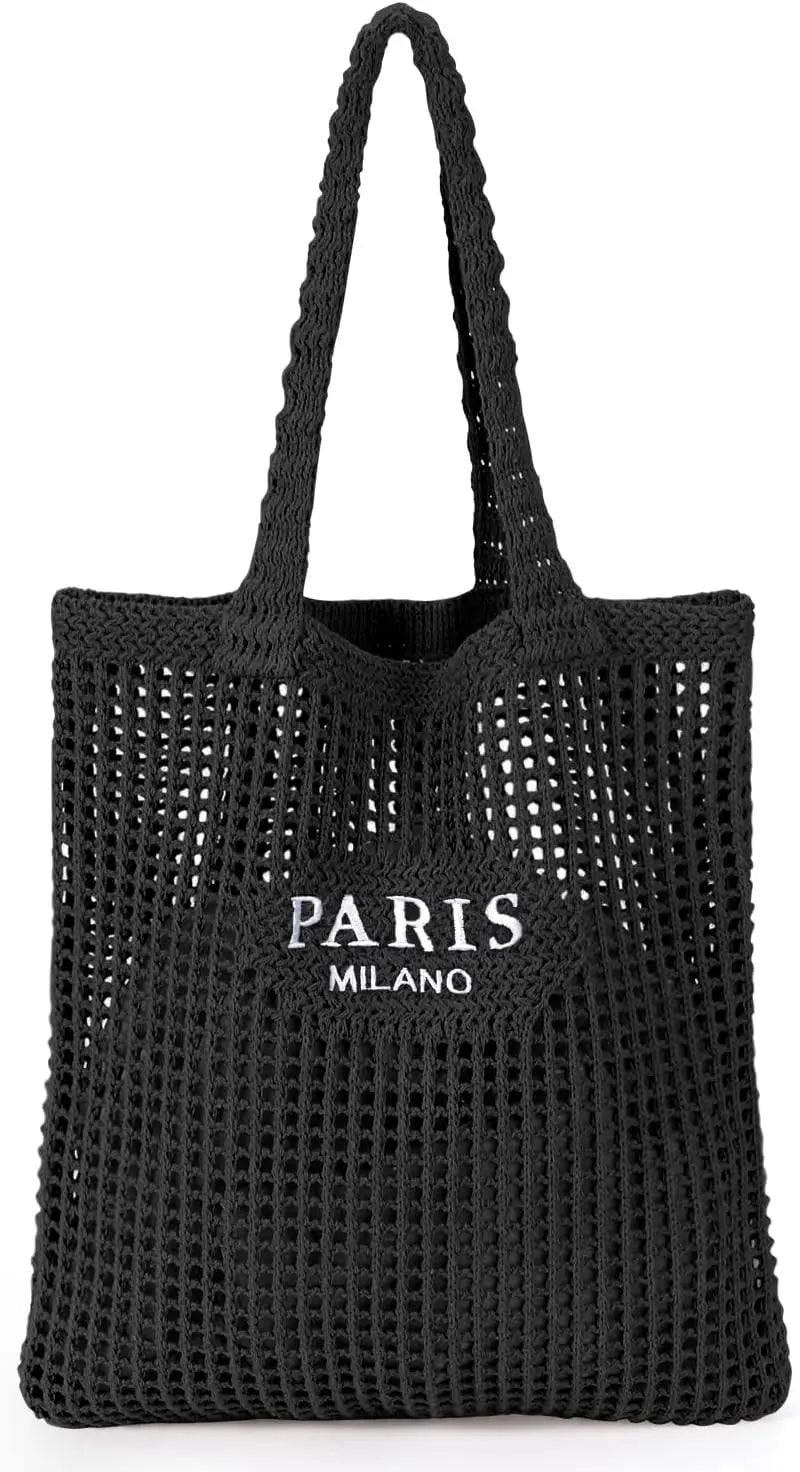 HSF Marketplace crochet tote bag for women, stylish summer beach handbag with open-weave texture