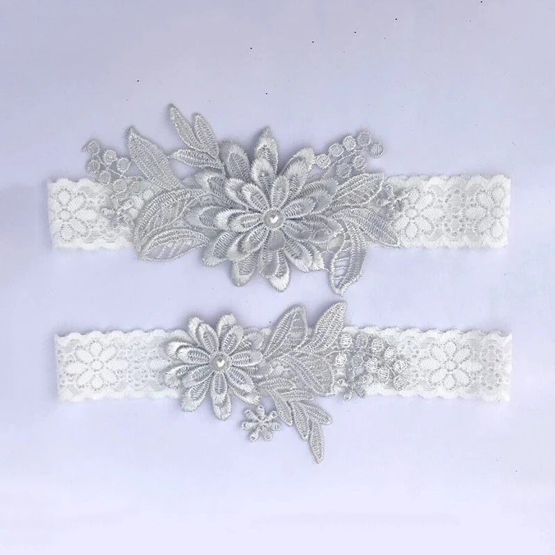 Women’s lace leg garter set with pearl embroidery, bridal thigh bands for wedding cosplay lingerie by HSF Marketplace