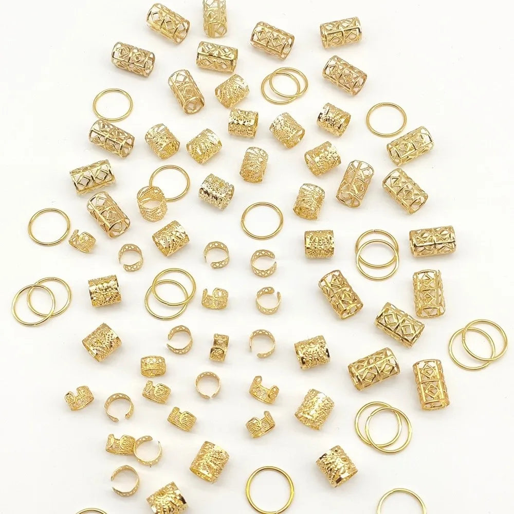 Metal dreadlock hair beads for stylish loc jewelry, shown as decorative hair styling tools