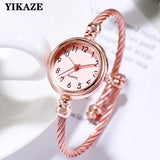 YIKAZE Small Gold Bangle Bracelet Luxury Watch Stainless Steel Retro Ladies Quartz Wristwatch Fashion Casual Thin Chain Watches