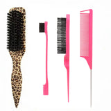 4pcs Bristle Slick Back Hair Brush for Sleek Ponytail Bun & Smoothing Baby Hairs, Flyaways, Edge Control - Backcombing & Teasing
