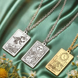 Stainless steel Dawapara Tarot Cards necklace featuring Major Arcana charms, elegant jewelry for women with divination symbolism