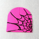 Autumn unisex spiderweb beanie hat, knitted skull cap with Y2K punk pattern for women and men