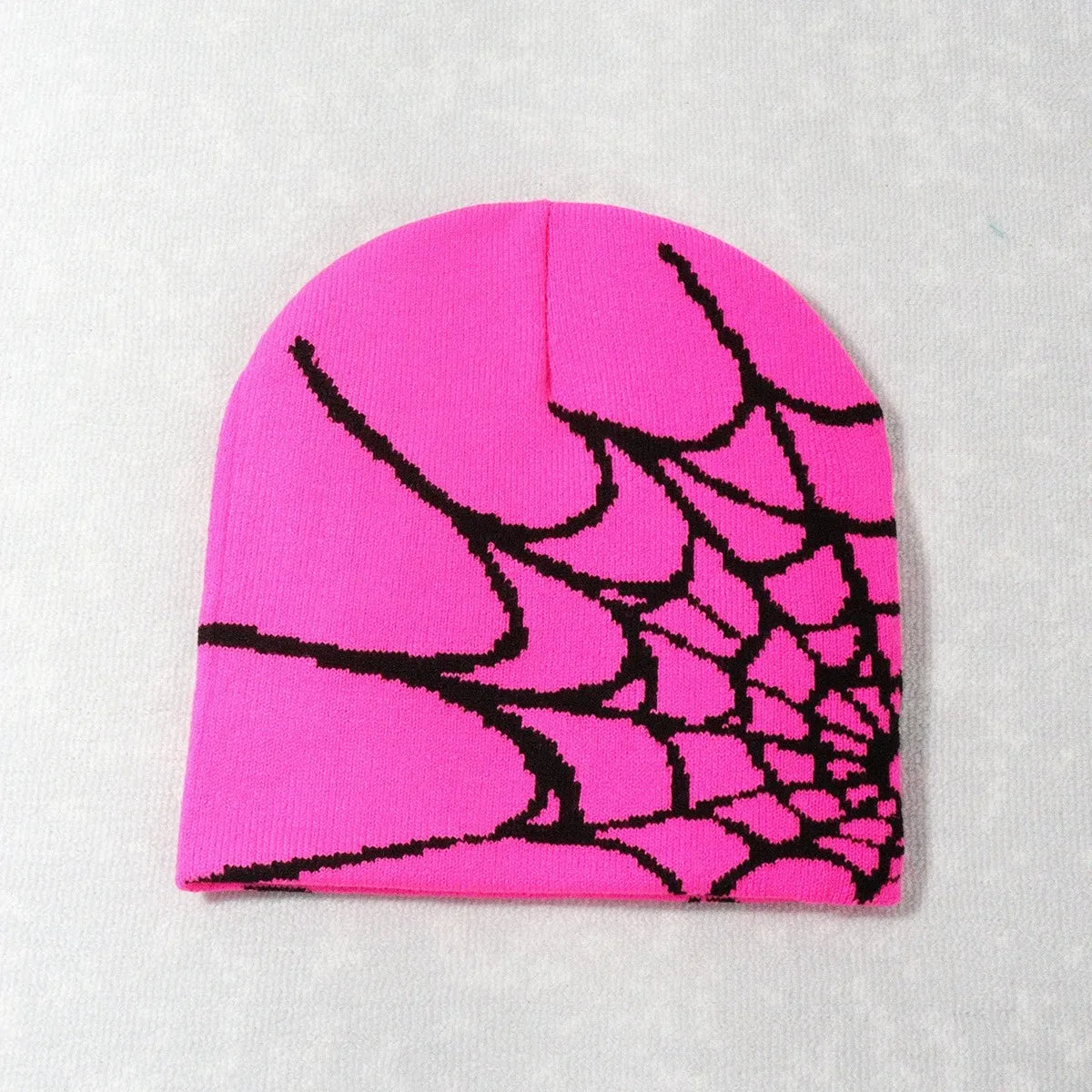 Autumn unisex spiderweb beanie hat, knitted skull cap with Y2K punk pattern for women and men