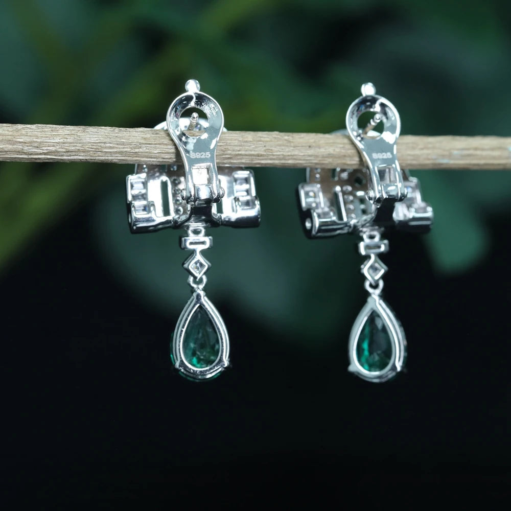 WUIHA Vintage 925 Sterling Silver Pear Cut Emerald Gemstones Drop Dangle Earrings Anniversary Gift Fine Jewelry Drop Shipping