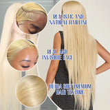 40 Inches 200% Density 13x6 13x4 HD Transparent Invisible Lace Frontal Wig Blonde Bone Straight #613 613 Blonde Human Hair Wigs Brazilian Hair Pre Plucked Pre Cut Lace Pre Bleached Knots Pre Styled For Women