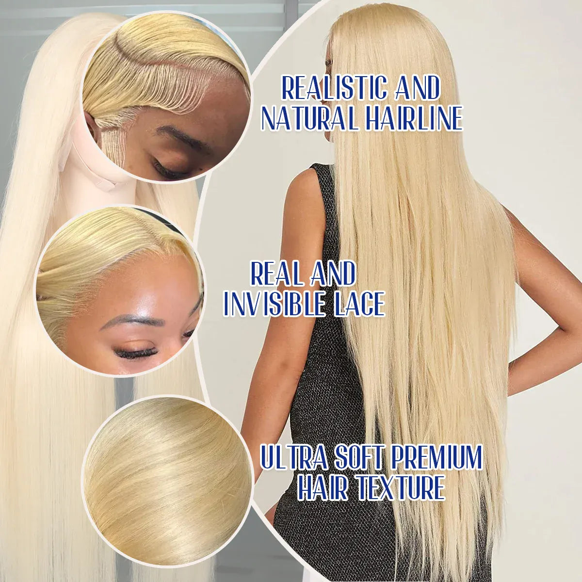40 Inches 200% Density 13x6 13x4 HD Transparent Invisible Lace Frontal Wig Blonde Bone Straight #613 613 Blonde Human Hair Wigs Brazilian Hair Pre Plucked Pre Cut Lace Pre Bleached Knots Pre Styled For Women