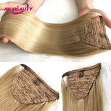 HSF Marketplace clip-in straight human hair ponytail extension with wrap-around tail, natural black