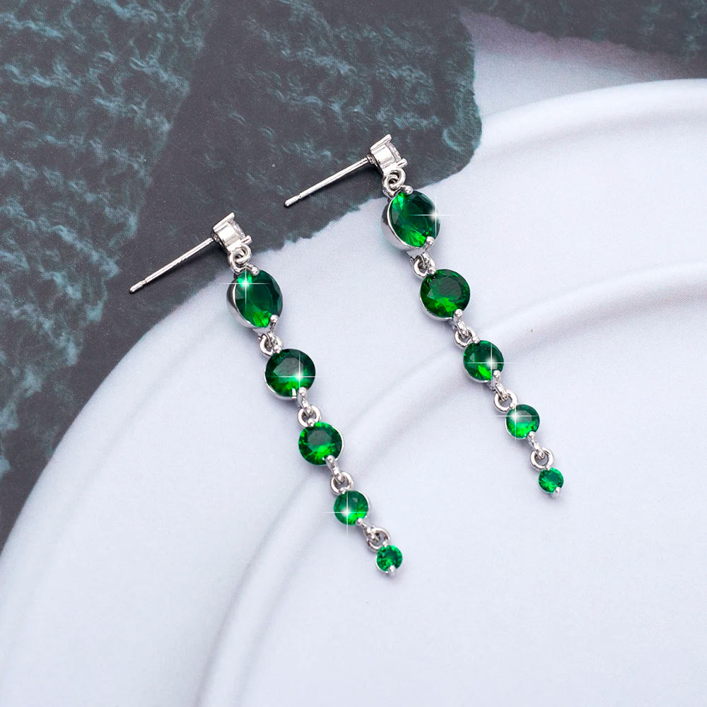 Women's Full Zircon Tassel Earrings Dangle Green Vintage Style Luxury Wedding Jewelry Christmas Valentine's Day Gift Accessories