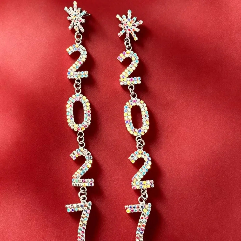 Red white blue rhinestone snowflake dangle earrings for women by HSF Marketplace