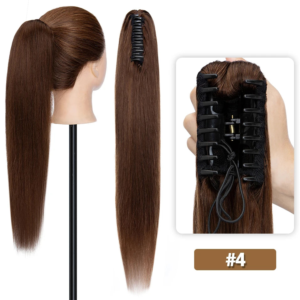S-noilite straight human hair ponytail extension with claw clip in black, blonde, and brown tones