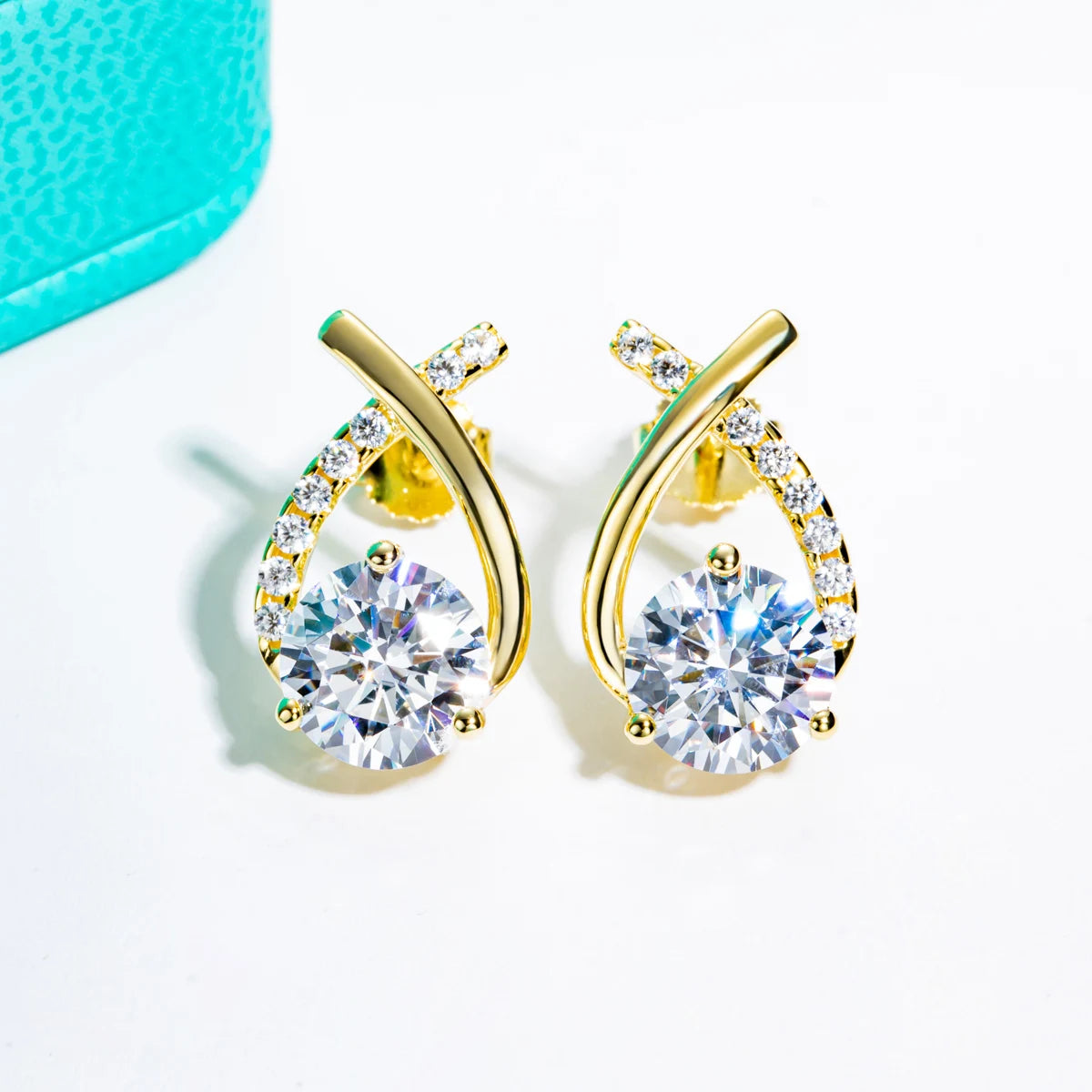 AnuJewel 4cttw D color moissanite stud earrings in 18K gold plated 925 sterling silver for women