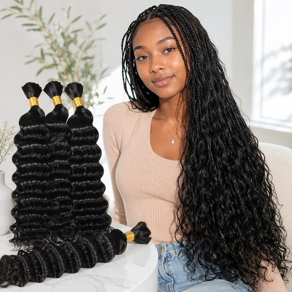15A Human Braiding Hair for Boho Braids Burmese Curly Spiral Ends Bulk 100% Unprocessed Virgin Hair 3/4 Bundle 24 26 28 30 Inch