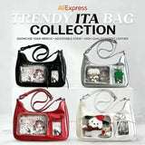 Clear Y2k Harajuku shoulder bag by HSF Marketplace, transparent Korean design with crossbody style and preppy aesthetic.
