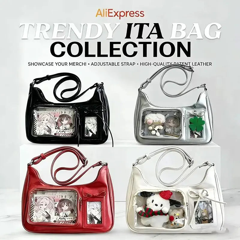 Clear Y2k Harajuku shoulder bag by HSF Marketplace, transparent Korean design with crossbody style and preppy aesthetic.