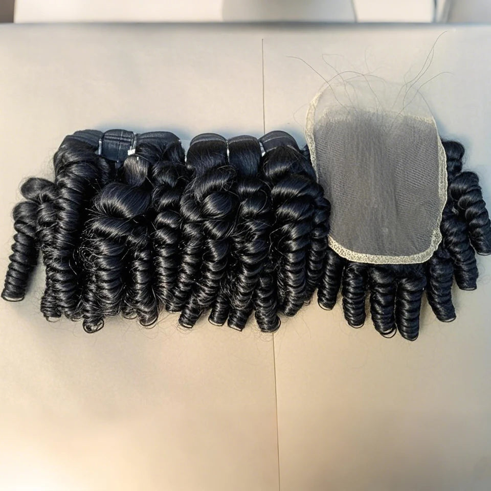 Funmi Loose Human Hair Bundles With Closure Brazilian Virgin Human Hair Weave 4x4 HD Lace Human Hair Wavy And Wet Extensions