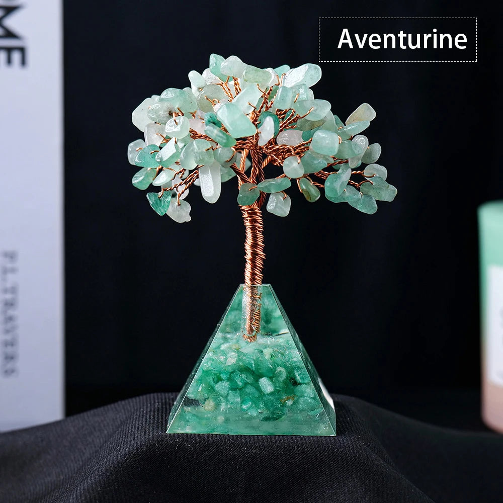 1pc Natural Crystal Tree Ornament Resin Pyramid Base Crystal Crushed Stone Fortune Tree Home Office Decoration Holiday Gift