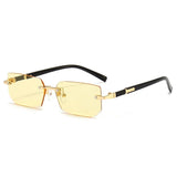 Rimless rectangle sunglasses by HSF Marketplace, stylish small square shades for women and men, summer travel eye protection.