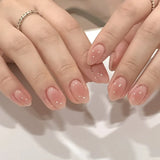 24-piece blush pink glitter diamond cat eye coffin press-on false nails by HSF Marketplace