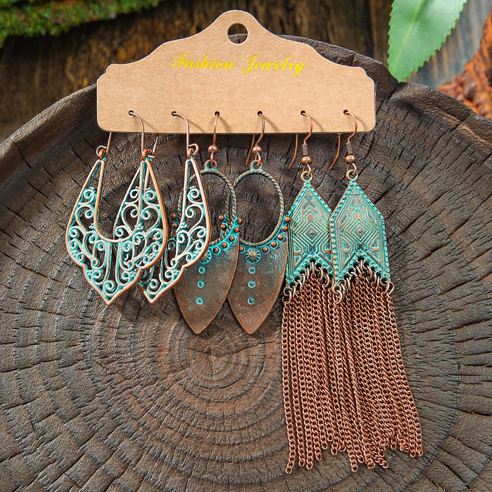 Boho vintage antique bronze tassel dangle earrings for women by HSF Marketplace