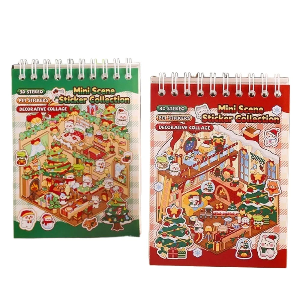 Christmas miniature scenes sticker book by HSF Marketplace for holiday crafts, shown with colorful festive stickers