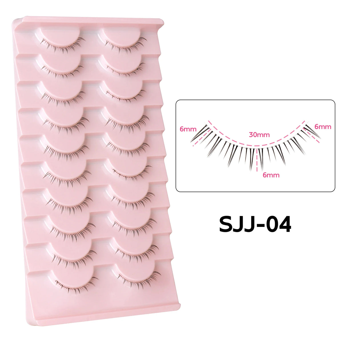 10 pairs of HSF Marketplace false bottom eyelashes with clear bands, wispy small flame design for manga, cosplay, or everyday makeup.