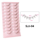 10 pairs of HSF Marketplace false bottom eyelashes with clear bands, wispy small flame design for manga, cosplay, or everyday makeup.