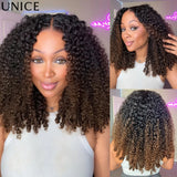 Lace ombre brown curly human hair wig with defined finger coils for effortless style