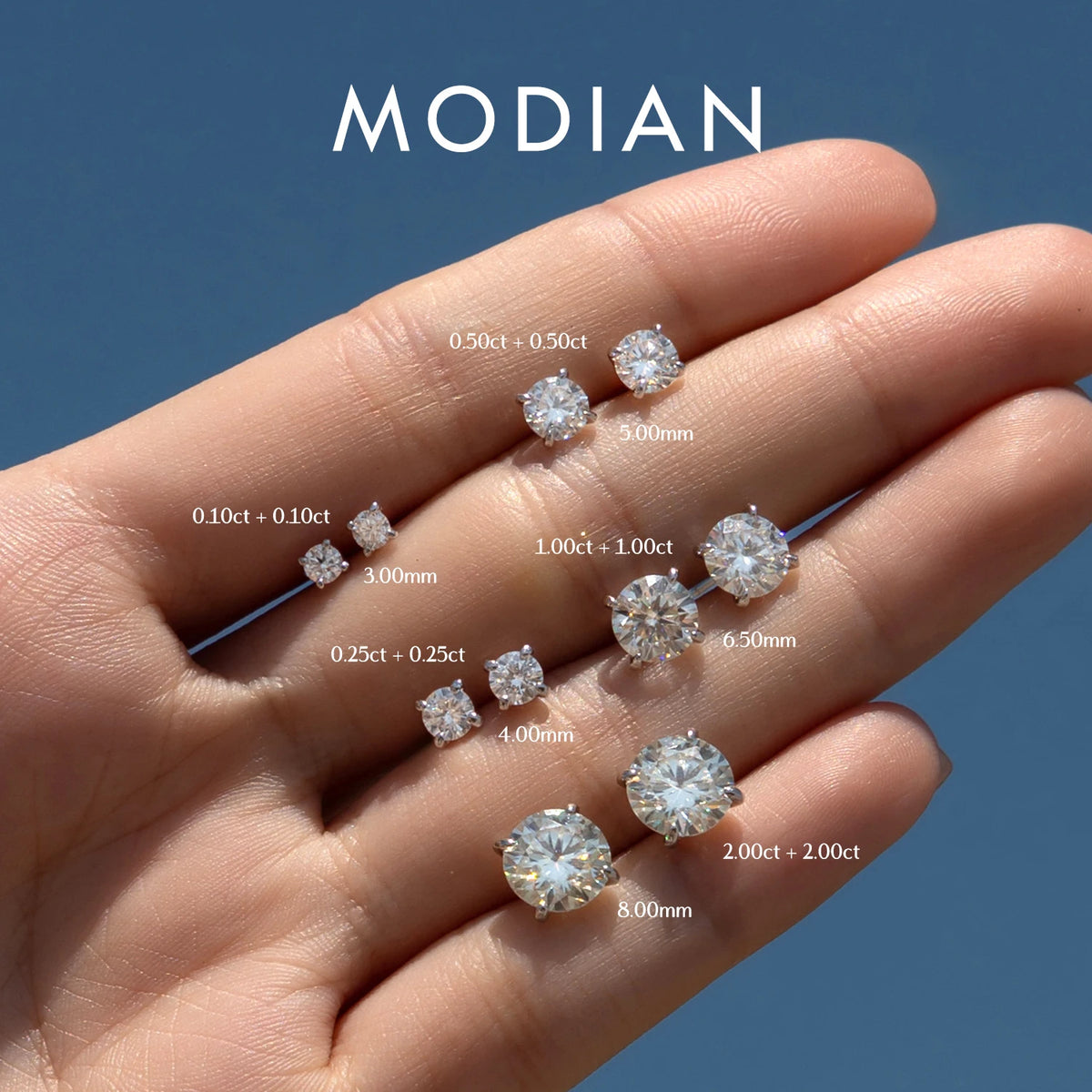MODIAN D-color moissanite stud earrings in 925 sterling silver, sparkling luxury wedding jewelry for women
