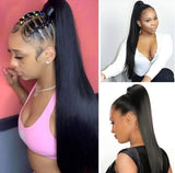 Drawstring Ponytail Extensions Human Hair for Women Long Straight  Natural Black Wrap Around Clip in Ponytail Hair Extension