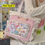 Large capacity transparent Y2K Japanese Ita Bag by HSF Marketplace, casual shoulder tote with lolita girl design and DIY display space