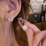 HSF Marketplace square zircon earrings for women, shiny rhinestone design in a classic setting