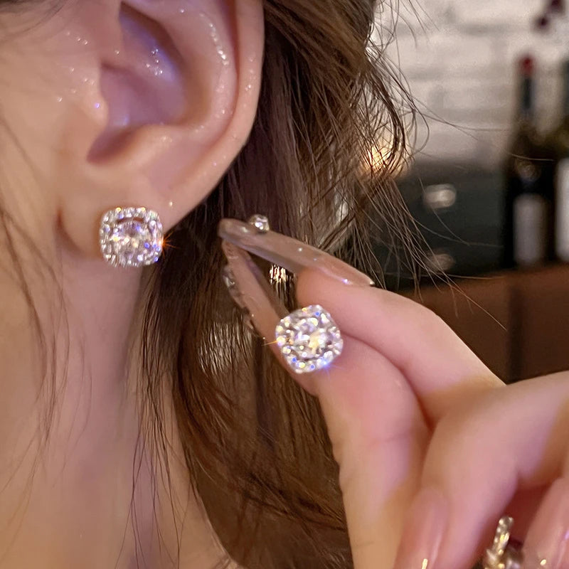 HSF Marketplace square zircon earrings for women, shiny rhinestone design in a classic setting